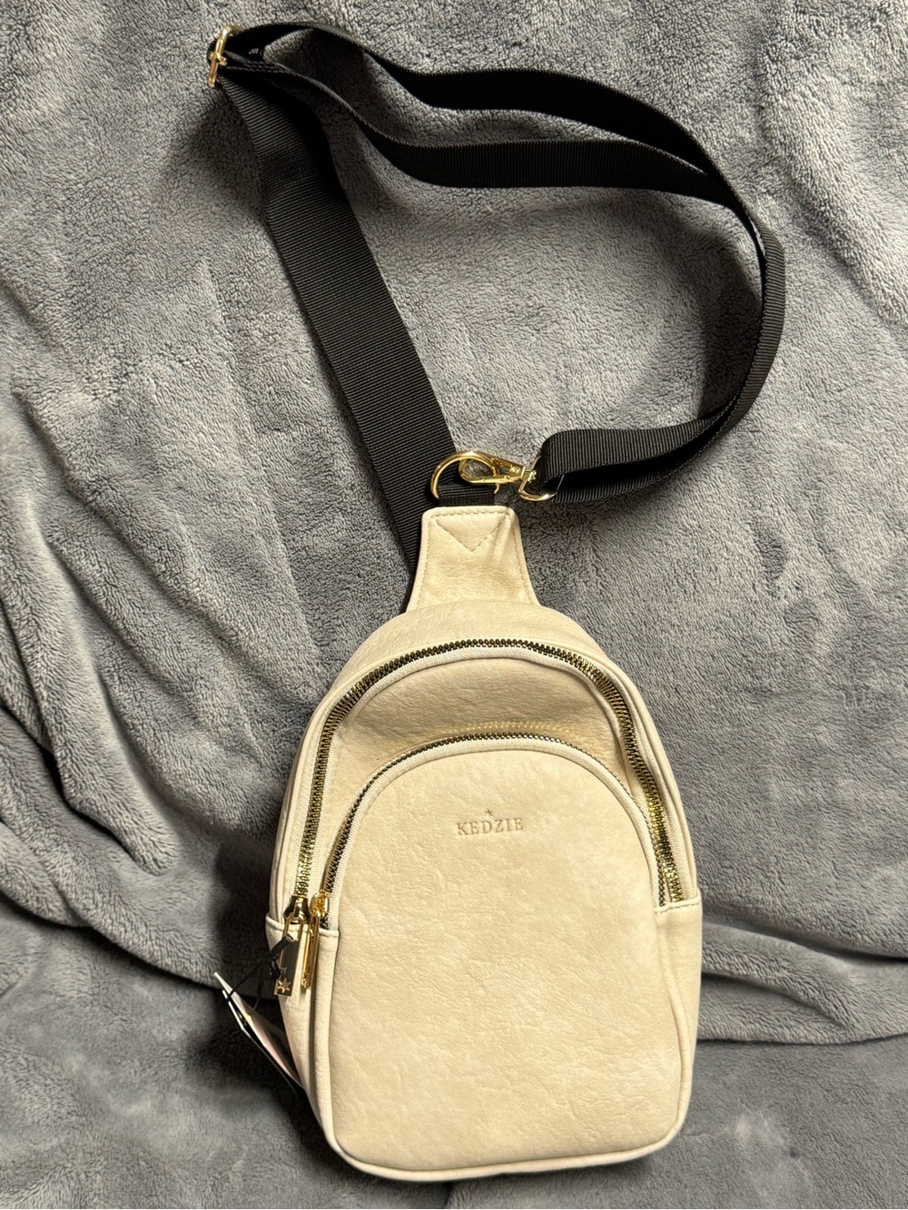 Kedzie Cream Crossbody Sling Bag with Black Strap